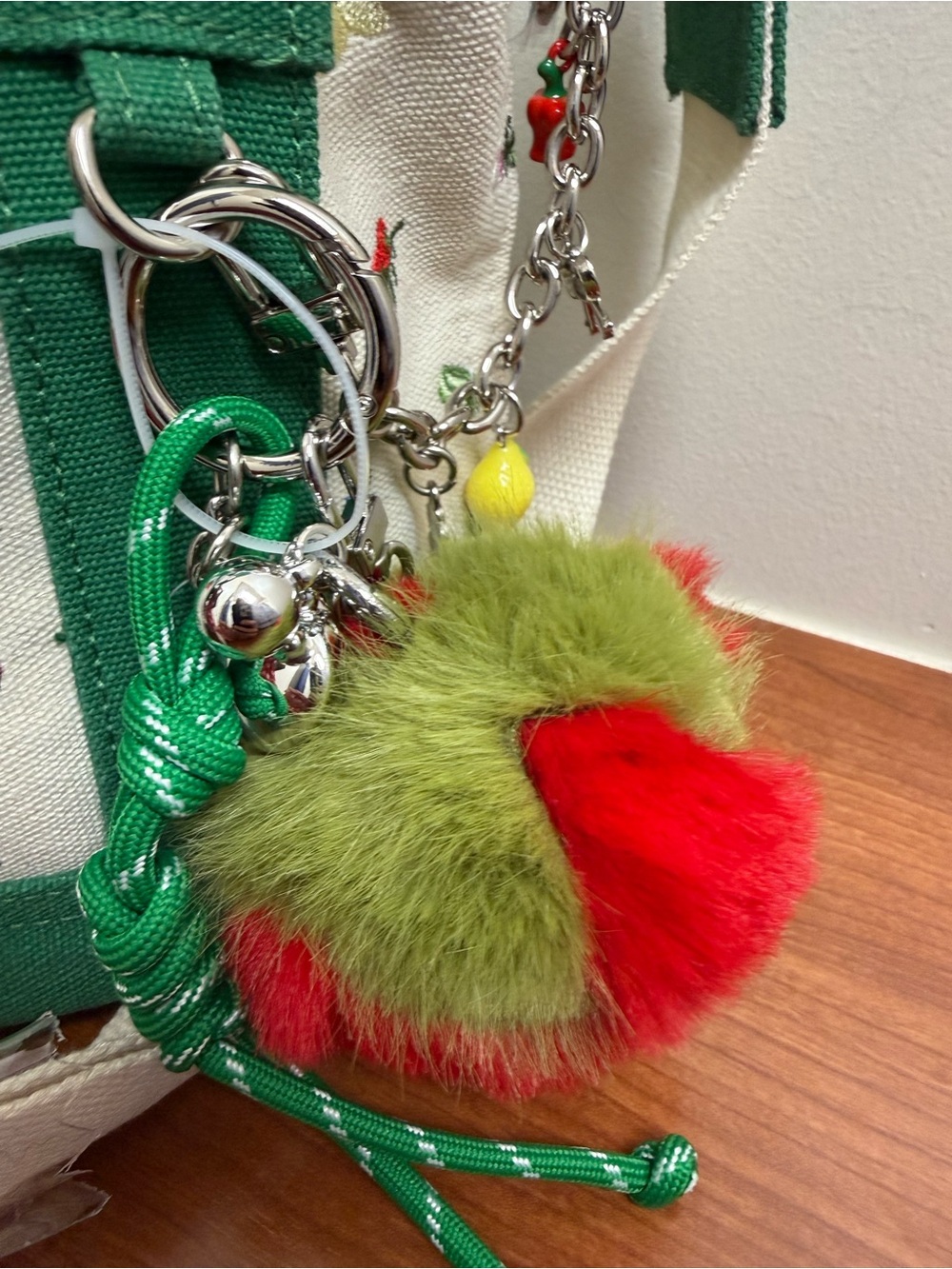 Madden Girl Green and Cream Embroidered Tote with Red Gingham Scarf - Picture 3 of 9